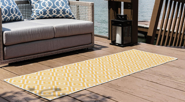 Yellow Ivory 2' x 6' 1 Jill Zarin Outdoor Runner Area Rug Weather Resistant for Patio, Deck, Terrace, Balcony, Porch Durable 100% Polypropylene Carpet for Outside for Sale at Rug Engine