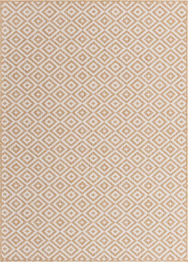 Beige 5' 3 x 8' Jill Zarin Outdoor Rectangle Area Rug Weather Resistant for Patio, Deck, Terrace, Balcony, Porch Durable 100% Polypropylene Carpet for Outside for Sale at Rug Engine