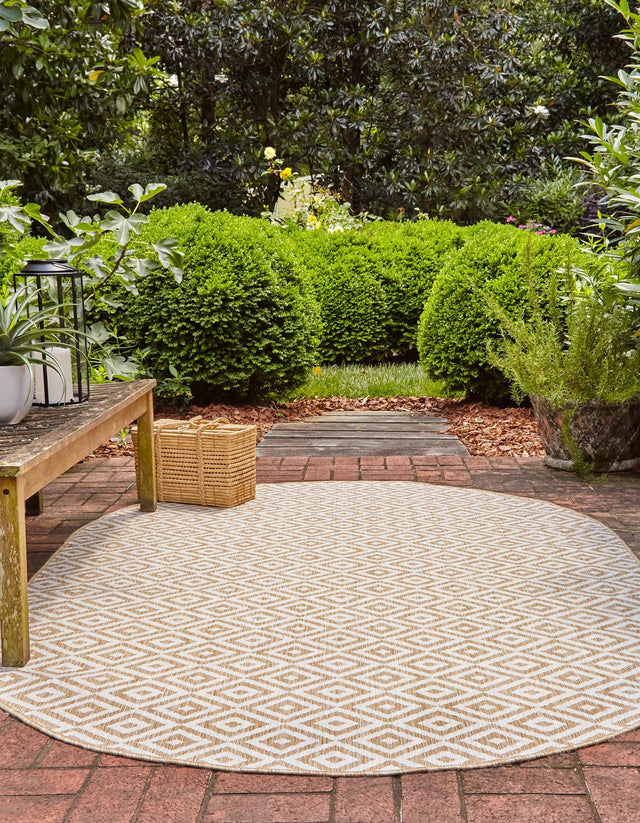 Beige 5' 3 x 8' Jill Zarin Outdoor Oval Area Rug Weather Resistant for Patio, Deck, Terrace, Balcony, Porch Durable 100% Polypropylene Carpet for Outside for Sale at Rug Engine