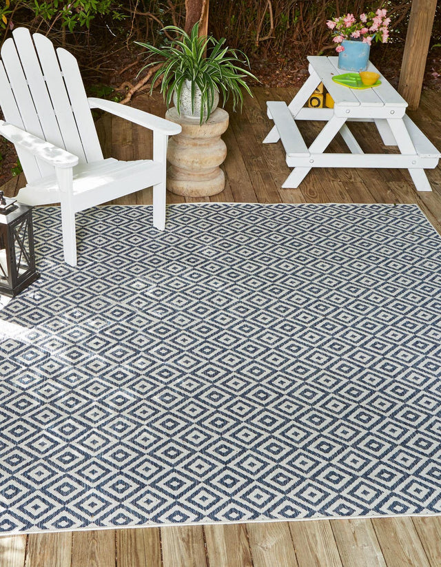 Blue 7' 10 x 7' 10 Jill Zarin Outdoor Square Area Rug Weather Resistant for Patio, Deck, Terrace, Balcony, Porch Durable 100% Polypropylene Carpet for Outside for Sale at Rug Engine