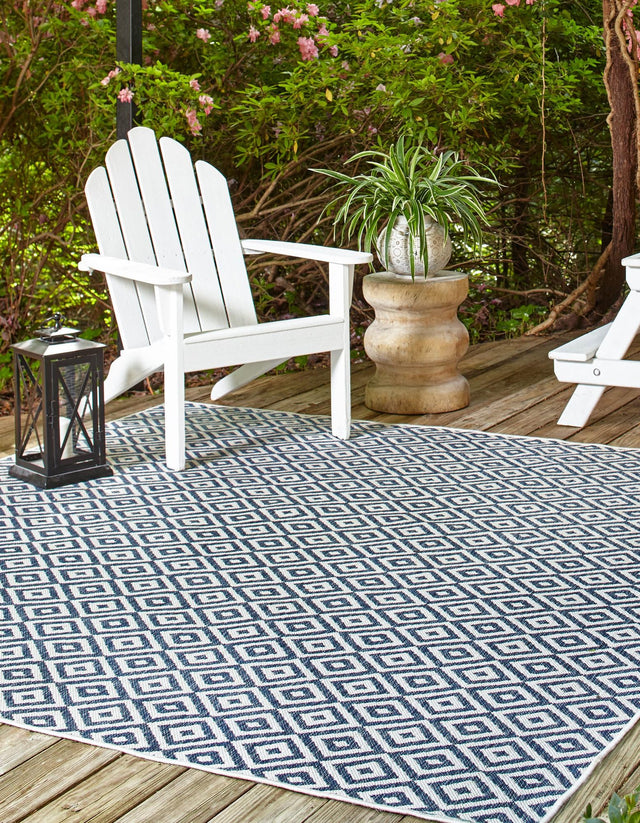 Blue 7' 10 x 7' 10 Jill Zarin Outdoor Square Area Rug Weather Resistant for Patio, Deck, Terrace, Balcony, Porch Durable 100% Polypropylene Carpet for Outside for Sale at Rug Engine