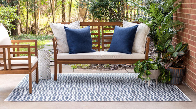 Blue 9' x 12' Jill Zarin Outdoor Rectangle Area Rug Weather Resistant for Patio, Deck, Terrace, Balcony, Porch Durable 100% Polypropylene Carpet for Outside for Sale at Rug Engine