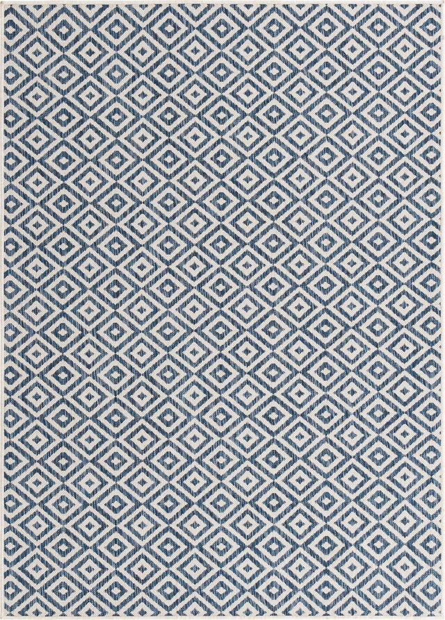 Blue 5' 3 x 8' Jill Zarin Outdoor Rectangle Area Rug Weather Resistant for Patio, Deck, Terrace, Balcony, Porch Durable 100% Polypropylene Carpet for Outside for Sale at Rug Engine