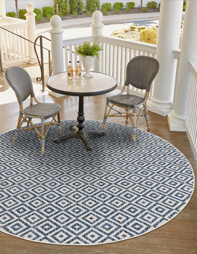 Blue 4' 1 x 4' 1 Jill Zarin Outdoor Round Area Rug Weather Resistant for Patio, Deck, Terrace, Balcony, Porch Durable 100% Polypropylene Carpet for Outside for Sale at Rug Engine