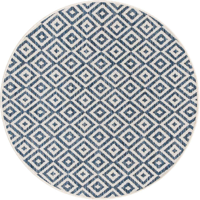 Blue 4' 1 x 4' 1 Jill Zarin Outdoor Round Area Rug Weather Resistant for Patio, Deck, Terrace, Balcony, Porch Durable 100% Polypropylene Carpet for Outside for Sale at Rug Engine