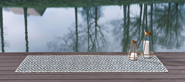 Blue 2' x 8' Jill Zarin Outdoor Runner Area Rug Weather Resistant for Patio, Deck, Terrace, Balcony, Porch Durable 100% Polypropylene Carpet for Outside for Sale at Rug Engine