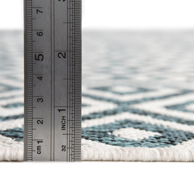 Teal 7' 10 x 7' 10 Jill Zarin Outdoor Square Area Rug Weather Resistant for Patio, Deck, Terrace, Balcony, Porch Durable 100% Polypropylene Carpet for Outside for Sale at Rug Engine