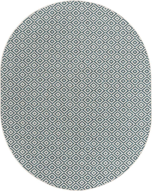 Teal 7' 10 x 10' Jill Zarin Outdoor Oval Area Rug Weather Resistant for Patio, Deck, Terrace, Balcony, Porch Durable 100% Polypropylene Carpet for Outside for Sale at Rug Engine