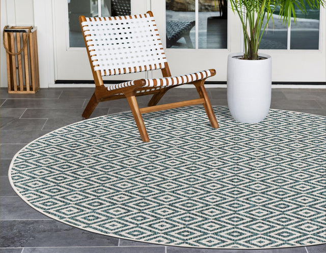 Teal 4' 1 x 4' 1 Jill Zarin Outdoor Round Area Rug Weather Resistant for Patio, Deck, Terrace, Balcony, Porch Durable 100% Polypropylene Carpet for Outside for Sale at Rug Engine