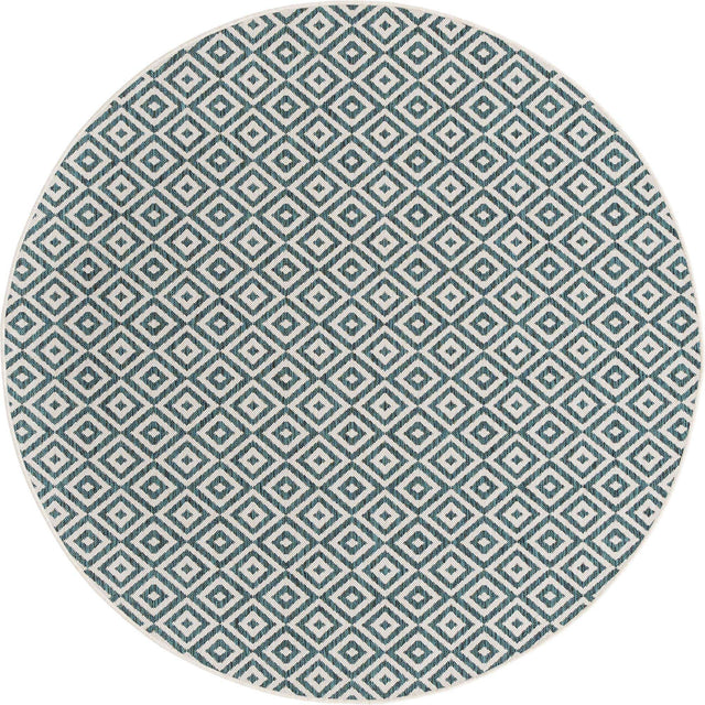 Teal 7' 1 x 7' 1 Jill Zarin Outdoor Round Area Rug Weather Resistant for Patio, Deck, Terrace, Balcony, Porch Durable 100% Polypropylene Carpet for Outside for Sale at Rug Engine