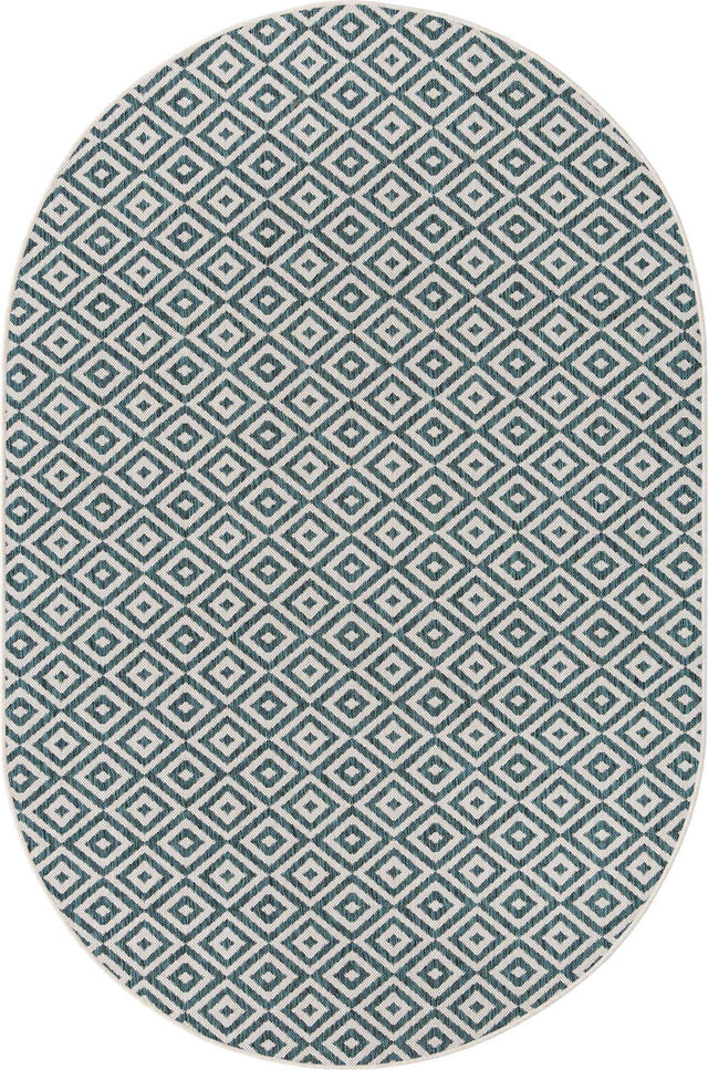 Teal 5' 3 x 8' Jill Zarin Outdoor Oval Area Rug Weather Resistant for Patio, Deck, Terrace, Balcony, Porch Durable 100% Polypropylene Carpet for Outside for Sale at Rug Engine