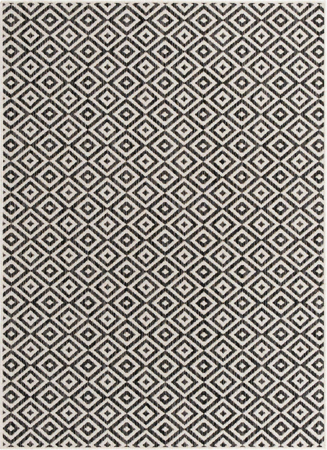Charcoal Gray 5' 3 x 8' Jill Zarin Outdoor Rectangle Area Rug Weather Resistant for Patio, Deck, Terrace, Balcony, Porch Durable 100% Polypropylene Carpet for Outside for Sale at Rug Engine