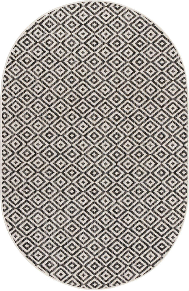 Charcoal Gray 5' 3 x 8' Jill Zarin Outdoor Oval Area Rug Weather Resistant for Patio, Deck, Terrace, Balcony, Porch Durable 100% Polypropylene Carpet for Outside for Sale at Rug Engine