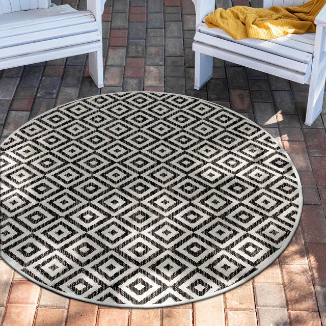 Charcoal Gray 5' 3 x 5' 3 Jill Zarin Outdoor Round Area Rug Weather Resistant for Patio, Deck, Terrace, Balcony, Porch Durable 100% Polypropylene Carpet for Outside for Sale at Rug Engine