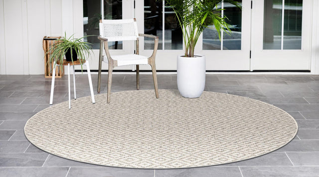 Light Gray 6' 7 x 6' 7 Jill Zarin Outdoor Round Area Rug Weather Resistant for Patio, Deck, Terrace, Balcony, Porch Durable 100% Polypropylene Carpet for Outside for Sale at Rug Engine