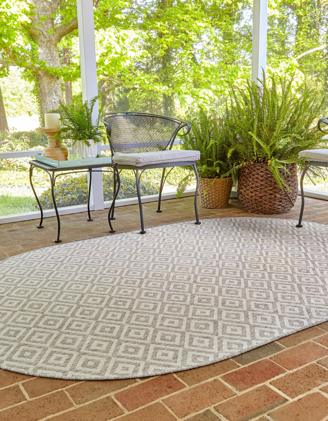 Light Gray 5' 3 x 8' Jill Zarin Outdoor Oval Area Rug Weather Resistant for Patio, Deck, Terrace, Balcony, Porch Durable 100% Polypropylene Carpet for Outside for Sale at Rug Engine