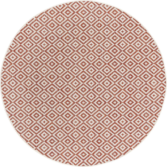 Rust Red 6' 7 x 6' 7 Jill Zarin Outdoor Round Area Rug Weather Resistant for Patio, Deck, Terrace, Balcony, Porch Durable 100% Polypropylene Carpet for Outside for Sale at Rug Engine