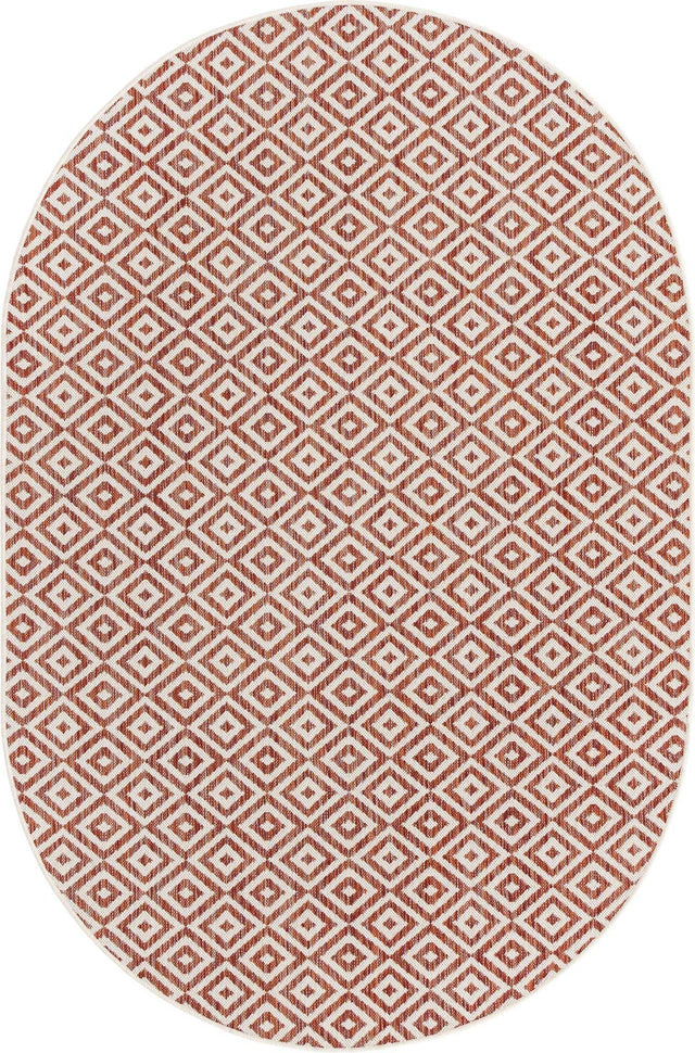 Rust Red 5' 3 x 8' Jill Zarin Outdoor Oval Area Rug Weather Resistant for Patio, Deck, Terrace, Balcony, Porch Durable 100% Polypropylene Carpet for Outside for Sale at Rug Engine