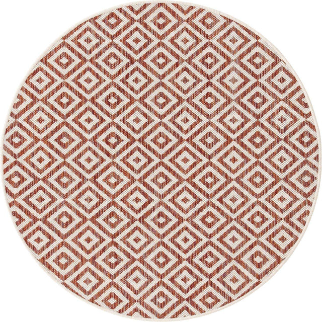 Rust Red 4' 1 x 4' 1 Jill Zarin Outdoor Round Area Rug Weather Resistant for Patio, Deck, Terrace, Balcony, Porch Durable 100% Polypropylene Carpet for Outside for Sale at Rug Engine