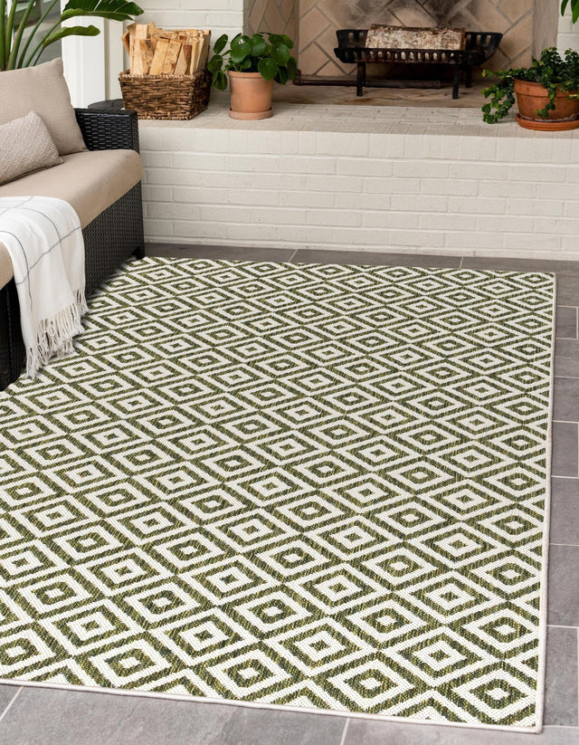 Green 1' 4 x 1' 4 Jill Zarin Outdoor Sample Area Rug Weather Resistant for Patio, Deck, Terrace, Balcony, Porch Durable 100% Polypropylene Carpet for Outside for Sale at Rug Engine