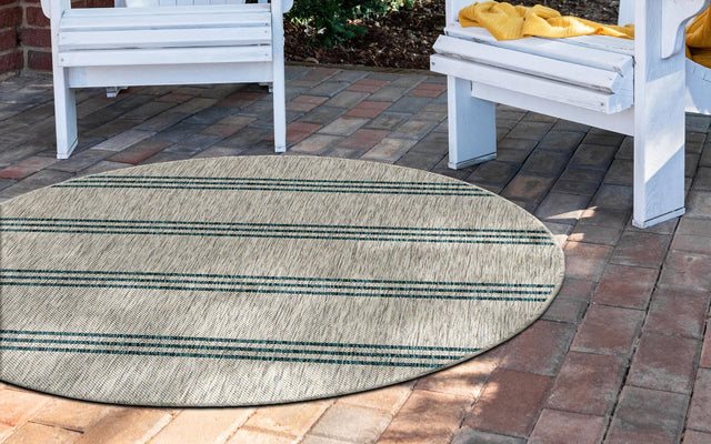 Light Gray 6' 7 x 6' 7 Jill Zarin Outdoor Round Area Rug Weather Resistant for Patio, Deck, Terrace, Balcony, Porch Durable 100% Polypropylene Carpet for Outside for Sale at Rug Engine