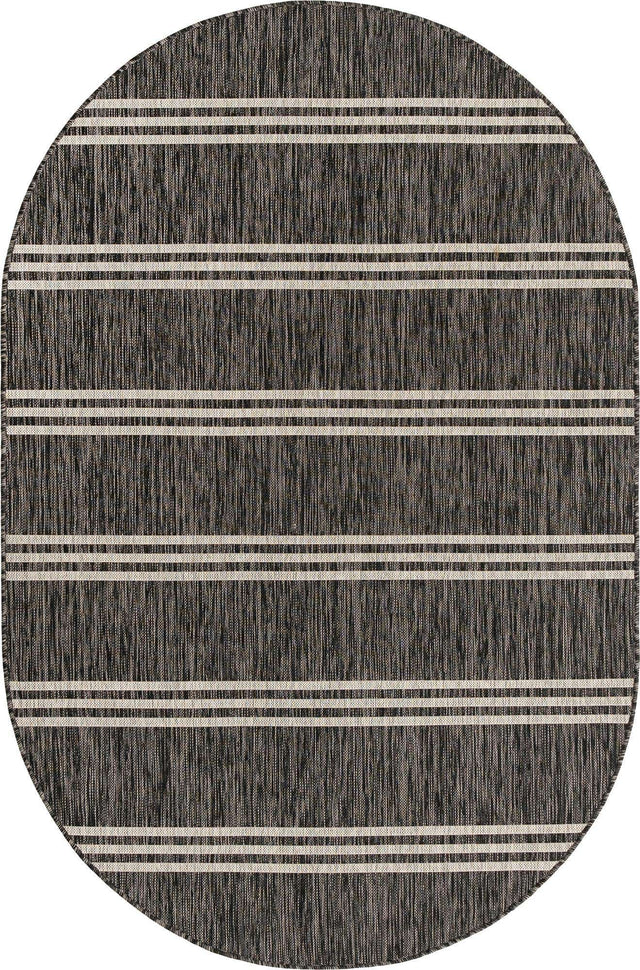 Charcoal 5' 3 x 8' Jill Zarin Outdoor Oval Area Rug Weather Resistant for Patio, Deck, Terrace, Balcony, Porch Durable 100% Polypropylene Carpet for Outside for Sale at Rug Engine