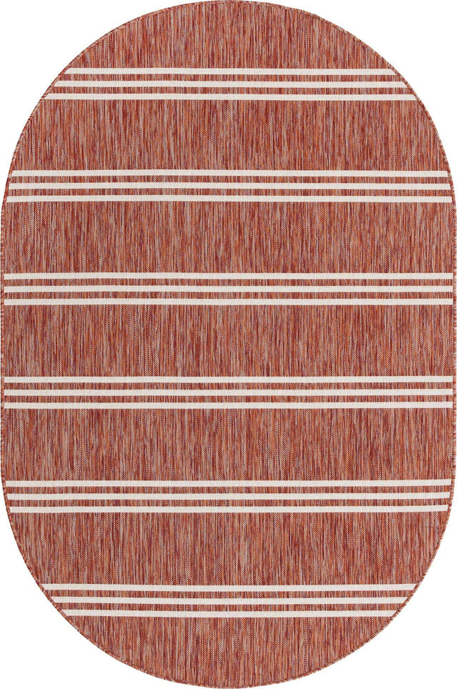 Rust Red 5' 3 x 8' Jill Zarin Outdoor Oval Area Rug Weather Resistant for Patio, Deck, Terrace, Balcony, Porch Durable 100% Polypropylene Carpet for Outside for Sale at Rug Engine
