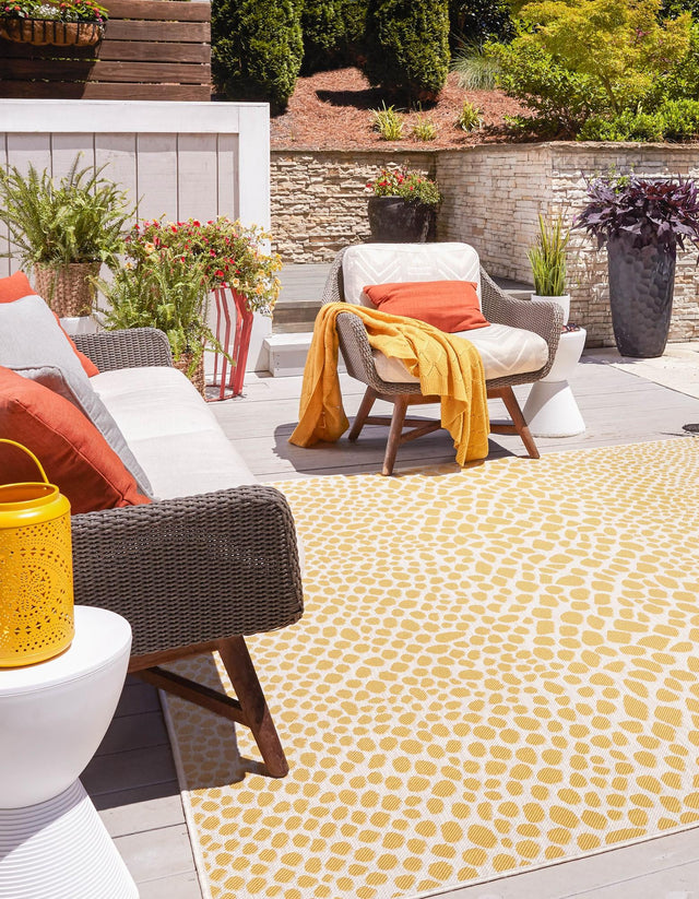 Yellow Ivory 13' 1 x 13' 1 Jill Zarin Outdoor Square Area Rug Weather Resistant for Patio, Deck, Terrace, Balcony, Porch Durable 100% Polypropylene Carpet for Outside for Sale at Rug Engine