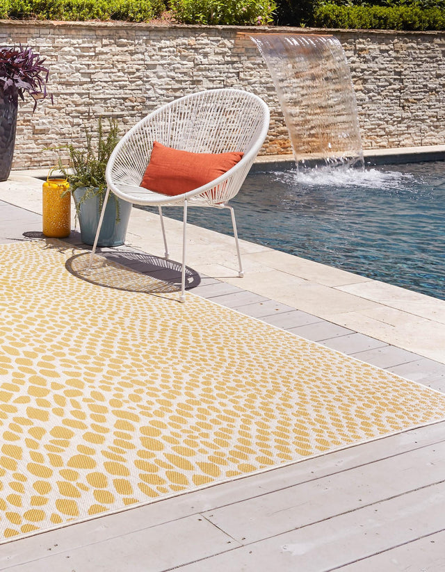 Yellow Ivory 7' 10 x 7' 10 Jill Zarin Outdoor Square Area Rug Weather Resistant for Patio, Deck, Terrace, Balcony, Porch Durable 100% Polypropylene Carpet for Outside for Sale at Rug Engine