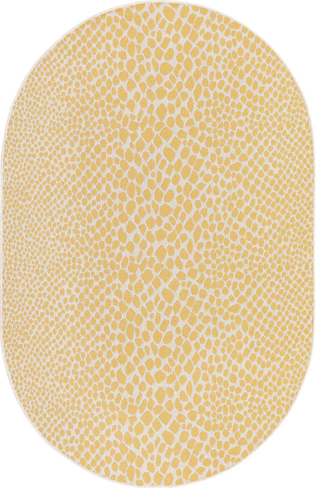 Yellow Ivory 5' 3 x 8' Jill Zarin Outdoor Oval Area Rug Weather Resistant for Patio, Deck, Terrace, Balcony, Porch Durable 100% Polypropylene Carpet for Outside for Sale at Rug Engine