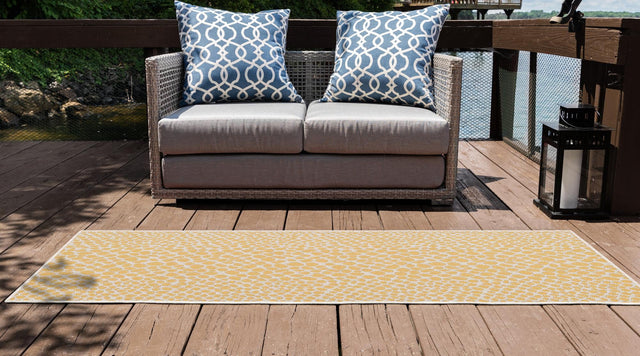 Yellow Ivory 2' x 6' 1 Jill Zarin Outdoor Runner Area Rug Weather Resistant for Patio, Deck, Terrace, Balcony, Porch Durable 100% Polypropylene Carpet for Outside for Sale at Rug Engine