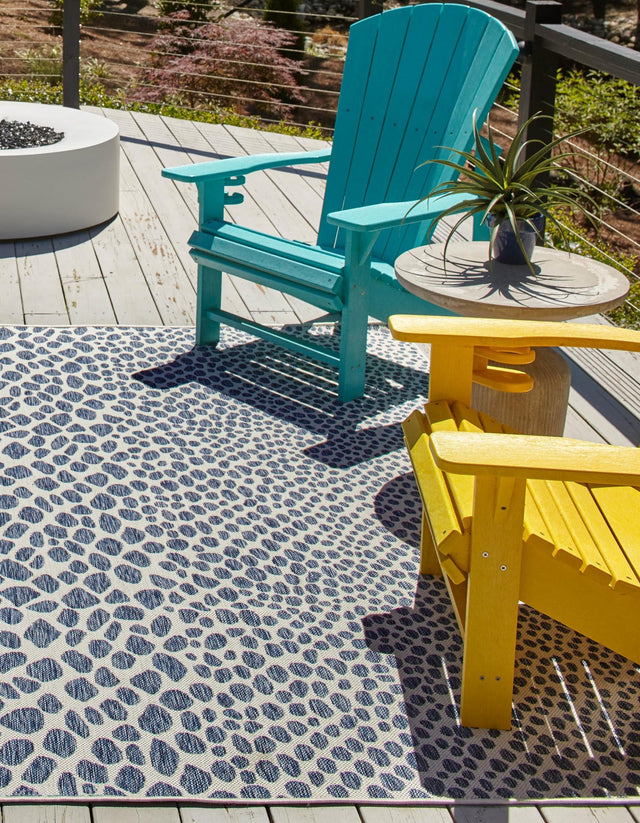 Blue 7' 10 x 7' 10 Jill Zarin Outdoor Square Area Rug Weather Resistant for Patio, Deck, Terrace, Balcony, Porch Durable 100% Polypropylene Carpet for Outside for Sale at Rug Engine