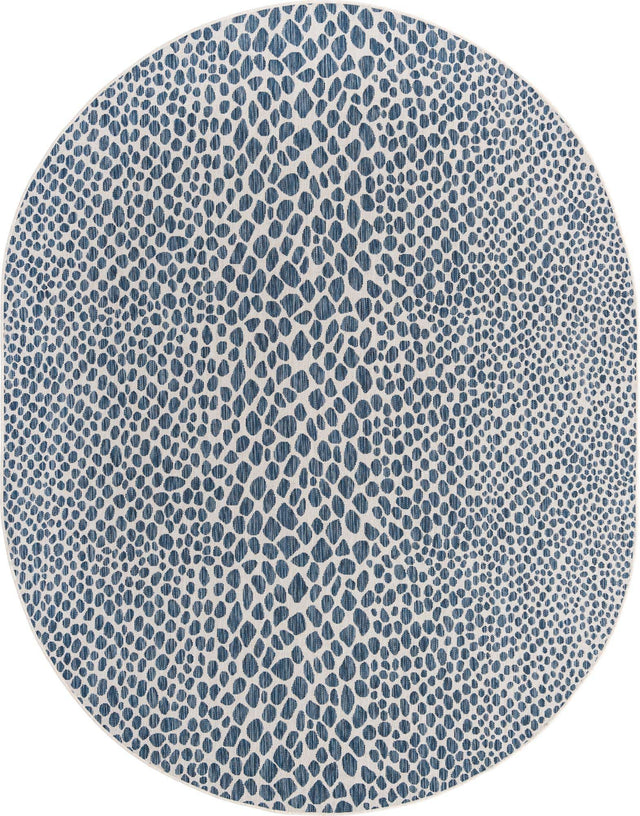 Blue 7' 10 x 10' Jill Zarin Outdoor Oval Area Rug Weather Resistant for Patio, Deck, Terrace, Balcony, Porch Durable 100% Polypropylene Carpet for Outside for Sale at Rug Engine