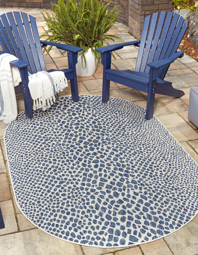 Blue 5' 3 x 8' Jill Zarin Outdoor Oval Area Rug Weather Resistant for Patio, Deck, Terrace, Balcony, Porch Durable 100% Polypropylene Carpet for Outside for Sale at Rug Engine