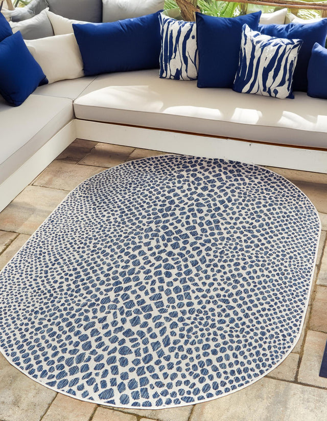 Blue 5' 3 x 8' Jill Zarin Outdoor Oval Area Rug Weather Resistant for Patio, Deck, Terrace, Balcony, Porch Durable 100% Polypropylene Carpet for Outside for Sale at Rug Engine