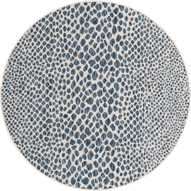 Blue 4' 1 x 4' 1 Jill Zarin Outdoor Round Area Rug Weather Resistant for Patio, Deck, Terrace, Balcony, Porch Durable 100% Polypropylene Carpet for Outside for Sale at Rug Engine