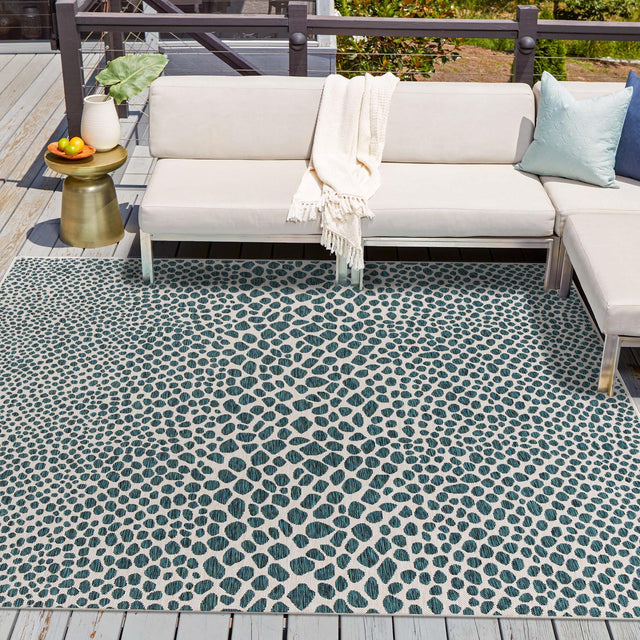 Teal 10' 8 x 10' 8 Jill Zarin Outdoor Square Area Rug Weather Resistant for Patio, Deck, Terrace, Balcony, Porch Durable 100% Polypropylene Carpet for Outside for Sale at Rug Engine