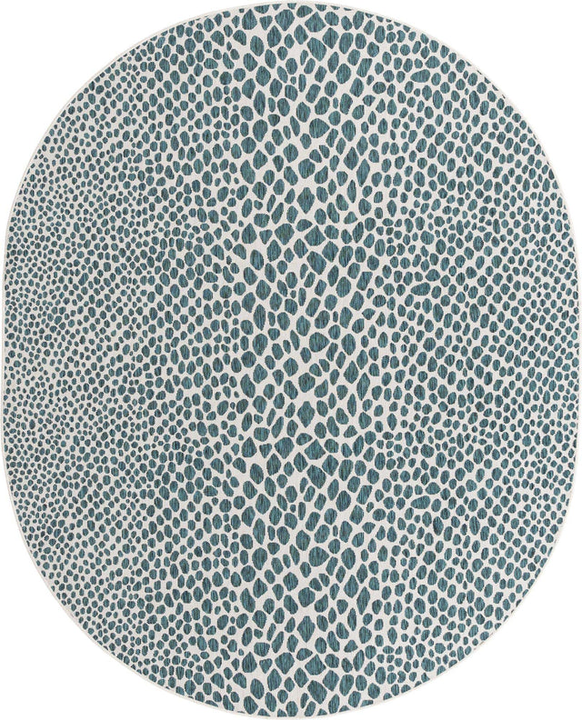 Teal 7' 10 x 10' Jill Zarin Outdoor Oval Area Rug Weather Resistant for Patio, Deck, Terrace, Balcony, Porch Durable 100% Polypropylene Carpet for Outside for Sale at Rug Engine