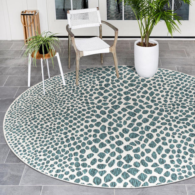 Teal 13' 1 x 13' 1 Jill Zarin Outdoor Round Area Rug Weather Resistant for Patio, Deck, Terrace, Balcony, Porch Durable 100% Polypropylene Carpet for Outside for Sale at Rug Engine