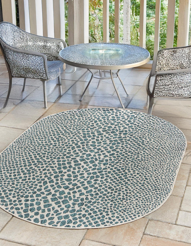 Teal 7' 10 x 10' Jill Zarin Outdoor Oval Area Rug Weather Resistant for Patio, Deck, Terrace, Balcony, Porch Durable 100% Polypropylene Carpet for Outside for Sale at Rug Engine