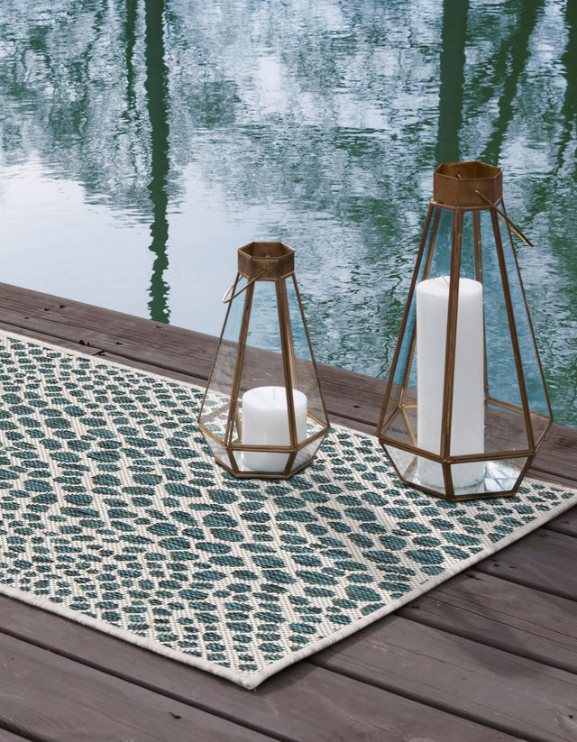Teal 2' x 6' 1 Jill Zarin Outdoor Runner Area Rug Weather Resistant for Patio, Deck, Terrace, Balcony, Porch Durable 100% Polypropylene Carpet for Outside for Sale at Rug Engine