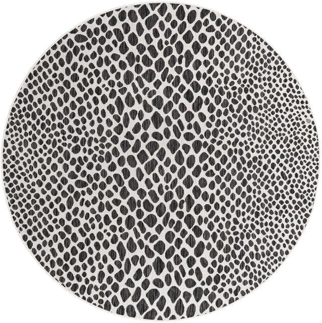 Black 6' 7 x 6' 7 Jill Zarin Outdoor Round Area Rug Weather Resistant for Patio, Deck, Terrace, Balcony, Porch Durable 100% Polypropylene Carpet for Outside for Sale at Rug Engine