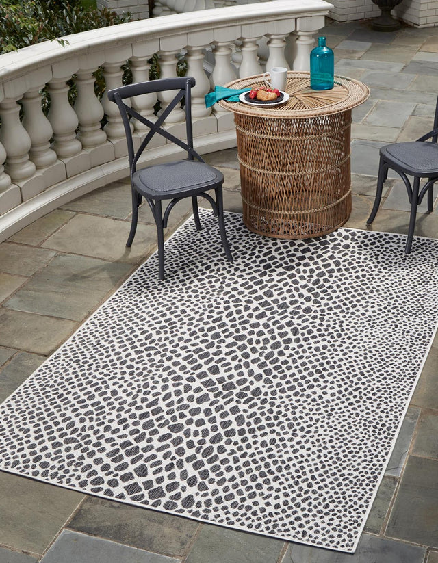 Black 5' 3 x 8' Jill Zarin Outdoor Rectangle Area Rug Weather Resistant for Patio, Deck, Terrace, Balcony, Porch Durable 100% Polypropylene Carpet for Outside for Sale at Rug Engine