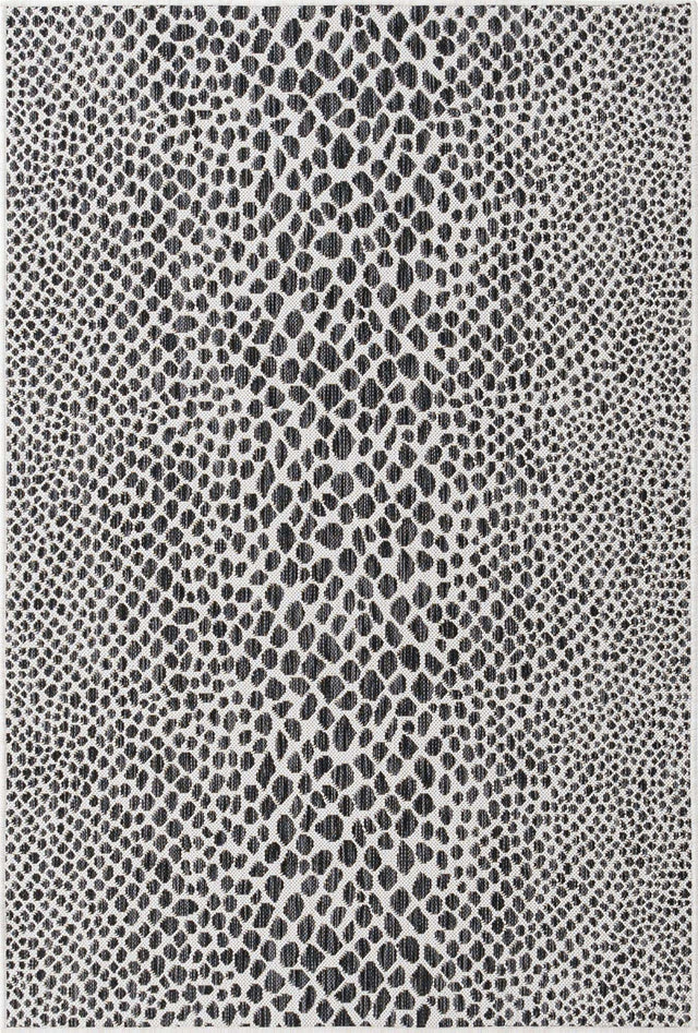 Black 4' 1 x 6' 1 Jill Zarin Outdoor Rectangle Area Rug Weather Resistant for Patio, Deck, Terrace, Balcony, Porch Durable 100% Polypropylene Carpet for Outside for Sale at Rug Engine