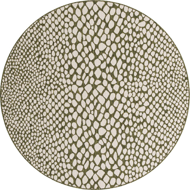 Green 6' 7 x 6' 7 Jill Zarin Outdoor Round Area Rug Weather Resistant for Patio, Deck, Terrace, Balcony, Porch Durable 100% Polypropylene Carpet for Outside for Sale at Rug Engine