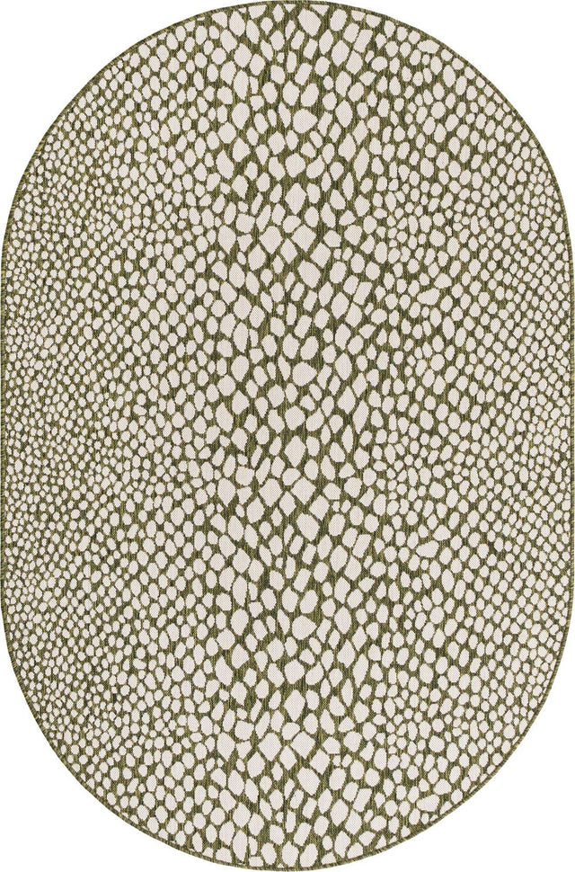 Green 5' 3 x 8' Jill Zarin Outdoor Oval Area Rug Weather Resistant for Patio, Deck, Terrace, Balcony, Porch Durable 100% Polypropylene Carpet for Outside for Sale at Rug Engine