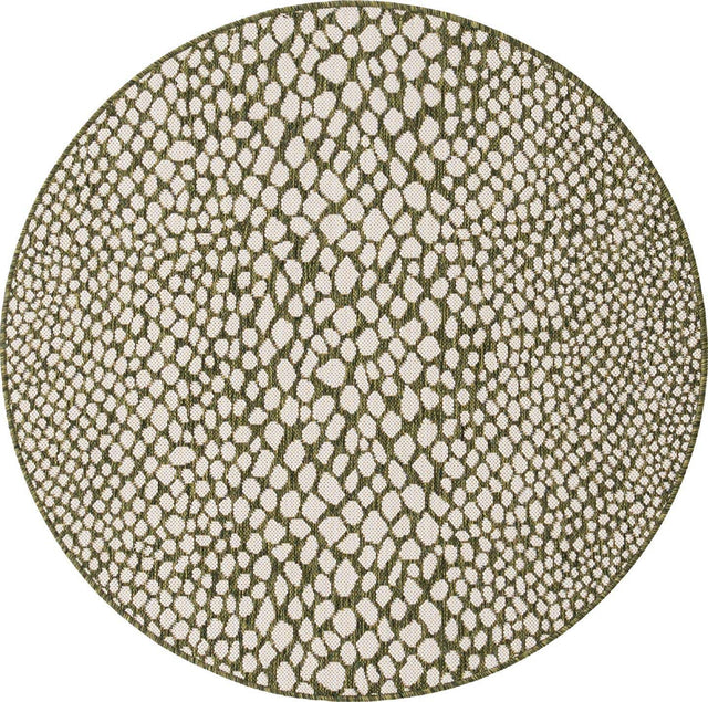 Green 4' 1 x 4' 1 Jill Zarin Outdoor Round Area Rug Weather Resistant for Patio, Deck, Terrace, Balcony, Porch Durable 100% Polypropylene Carpet for Outside for Sale at Rug Engine