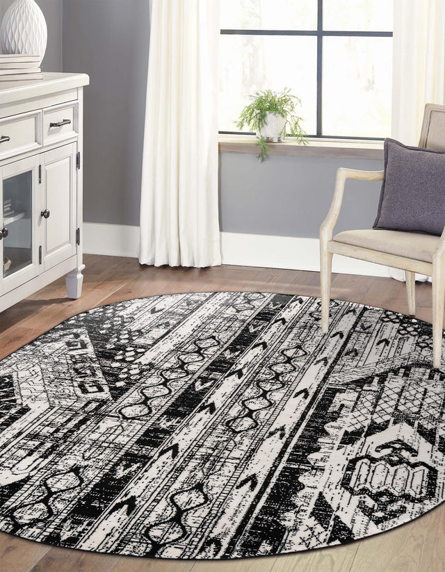 Black and White 5' 3 x 8' Portland Oval Area Rug 85% Polypropylene & 15% Polyester Vintage Distressed Traditional Carpet for Home Decor for Sale at Rug Engine