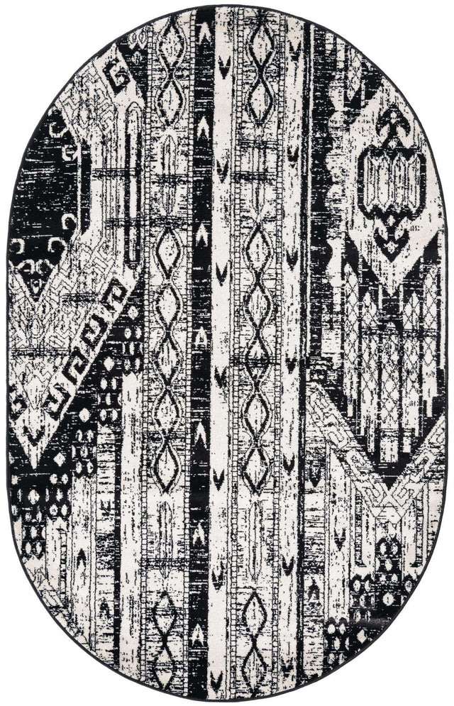 Black and White 5' 3 x 8' Portland Oval Area Rug 85% Polypropylene & 15% Polyester Vintage Distressed Traditional Carpet for Home Decor for Sale at Rug Engine