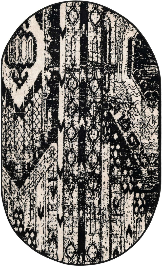 Black and White 3' 1 x 5' 3 Portland Oval Area Rug 85% Polypropylene & 15% Polyester Vintage Distressed Traditional Carpet for Home Decor for Sale at Rug Engine